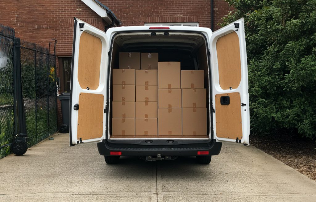 Van filled with boxes