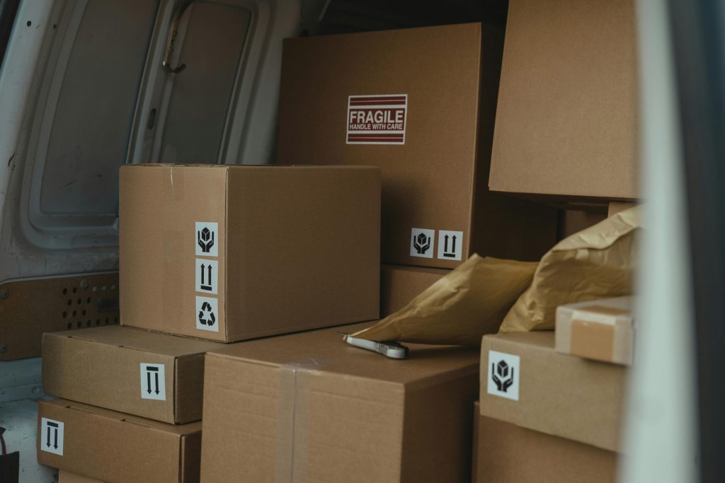 Boxes in the back of a van
